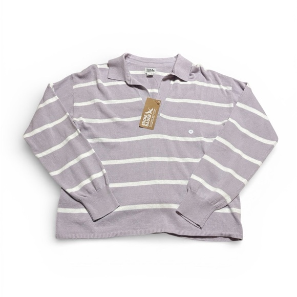 Eddie Bauer Sweaters - Eddie Bauer Women's Lavender and White V-Neck Sweater